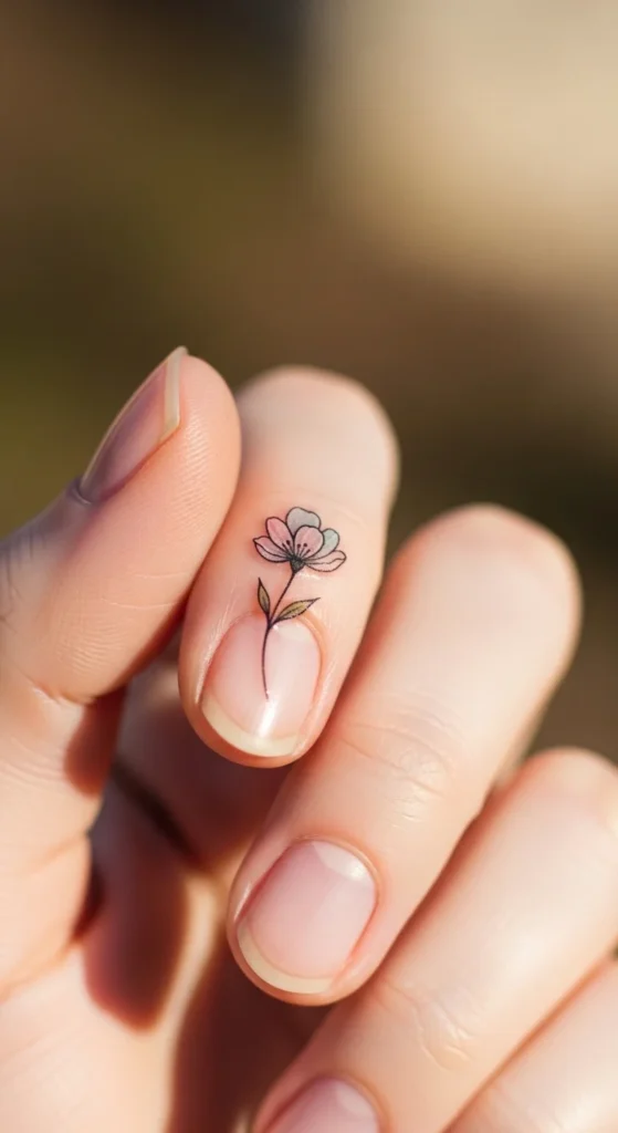 Tiny Bloom Finger Tattoo