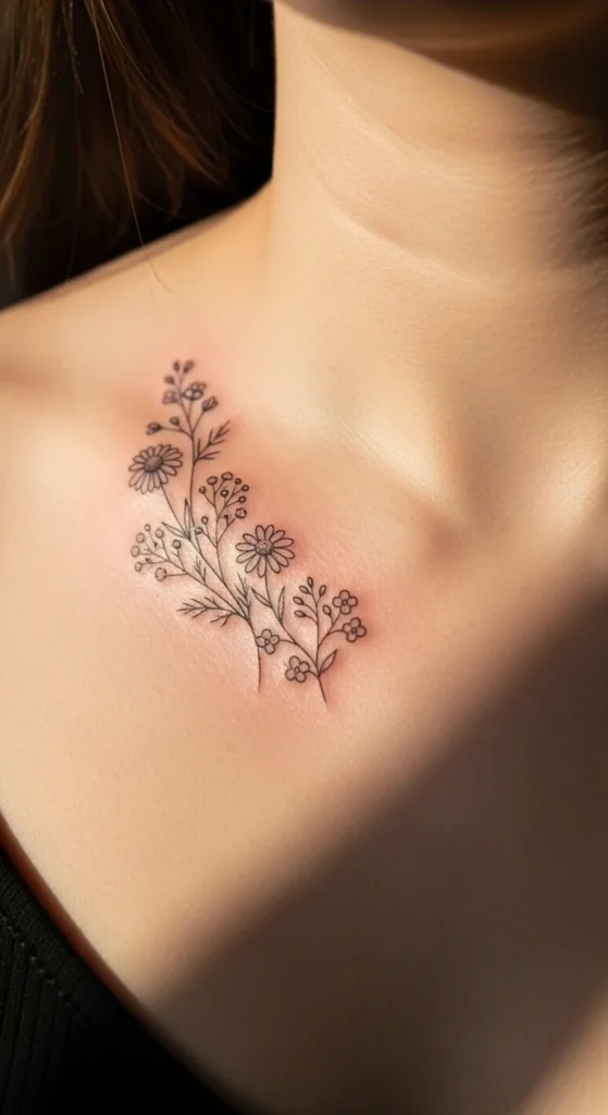 Tiny Wildflower Cluster on the Collarbone